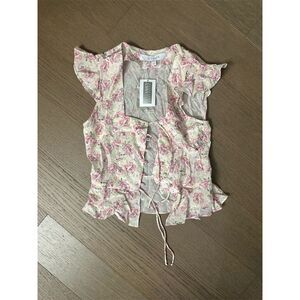 Intermix Women's Floral Sleeveless Blouse Size 4 Ruffle Tie Casual